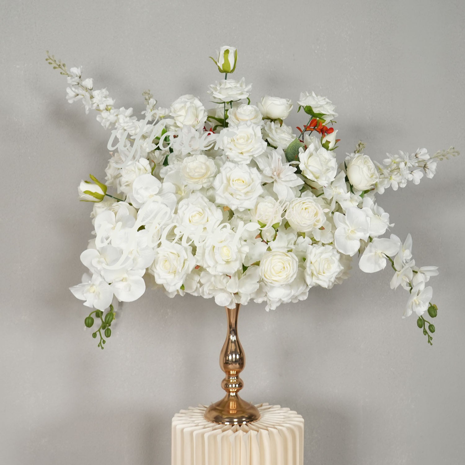Uflower White Rose Table Runner Sofa Floral Wedding Backdrop Decor